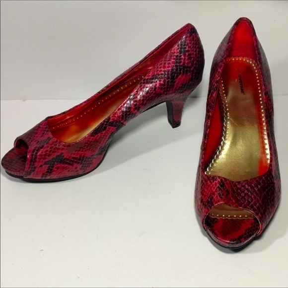New Ella Red Snake print open toe heels size 13w - Picture 1 of 6